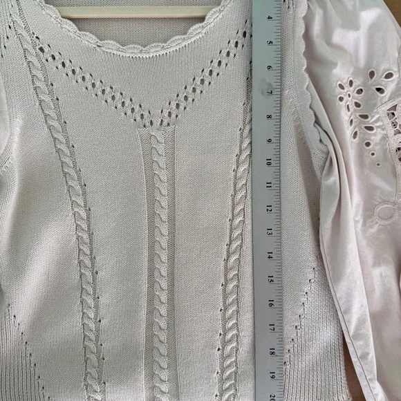 NWoT By Anthropologie Cutwork Puff-Sleeve Sweater women color pearl size Small - Picture 15 of 16